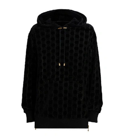 Shop Balmain Velvet Monogram Hoodie