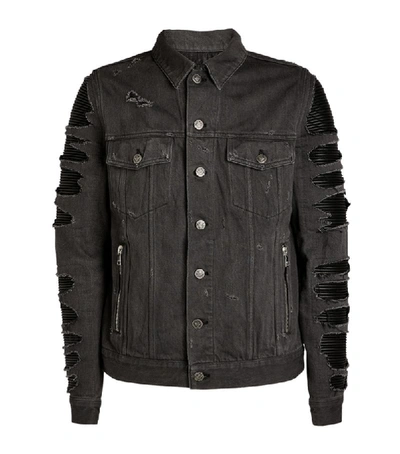 Shop Balmain Ribbed Denim Jacket