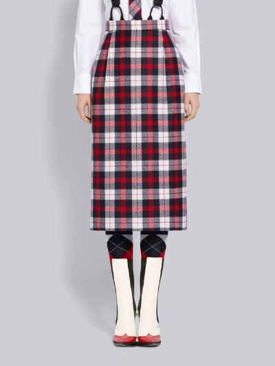 Shop Thom Browne Tricolor Wool Twill Tartan Check High Waisted Pencil Skirt In Red