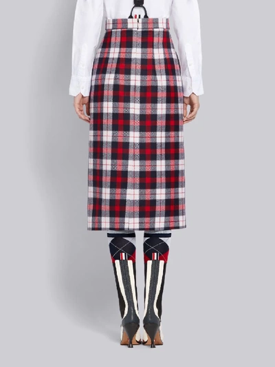 Shop Thom Browne Tricolor Wool Twill Tartan Check High Waisted Pencil Skirt In Red