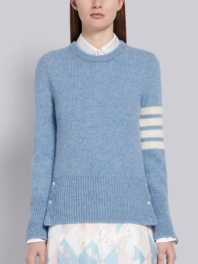 Shop Thom Browne Light Blue Shetland Wool Jersey Classic Crewneck 4-bar Pullover