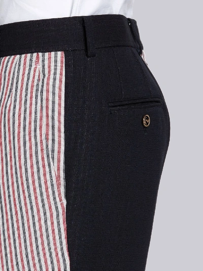 Shop Thom Browne Navy Wool Double Face Crepe Funmix Chino Short In Blue