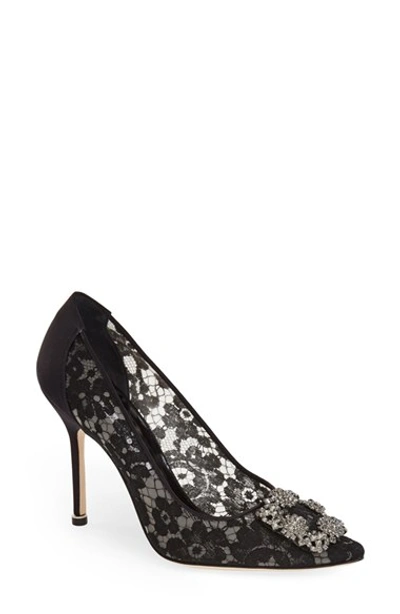 Shop Manolo Blahnik 'hangisi' Pointy Toe Pump (women) In Black Lace