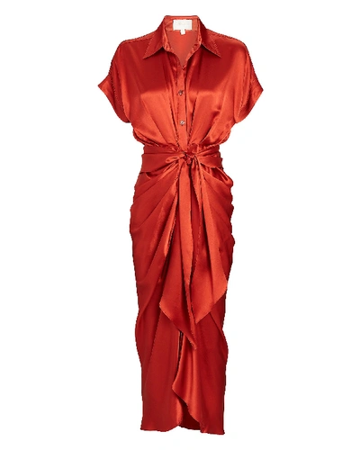 Shop Divine Héritage Satin Tie-waist Midi Dress In Red