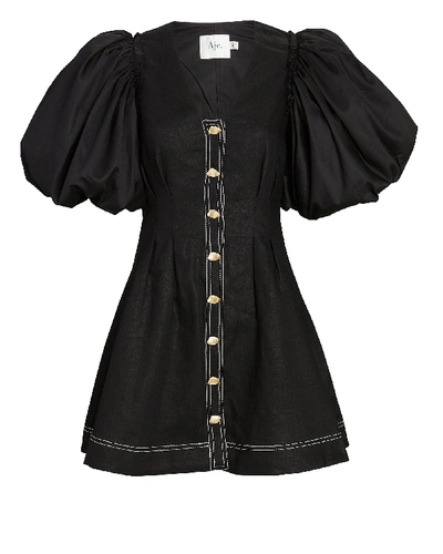 Shop Aje Quietude Puff Sleeve Linen Dress In Black