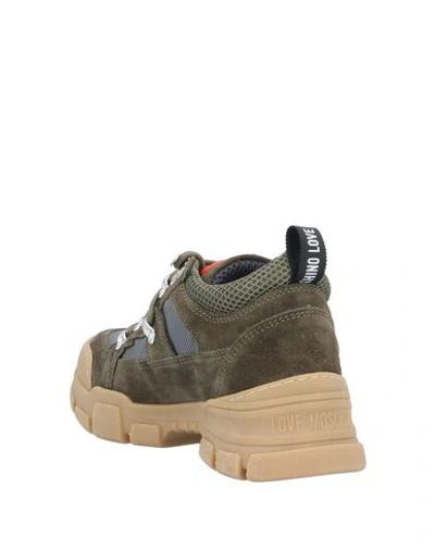 Shop Love Moschino Woman Sneakers Military Green Size 8 Leather, Textile Fibers