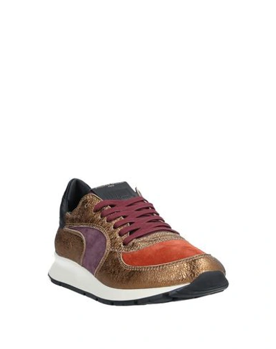 Shop Philippe Model Woman Sneakers Bronze Size 7 Soft Leather, Textile Fibers In Yellow