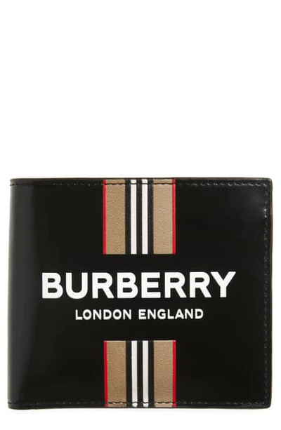 Shop Burberry Logo Icon Stripe Coated Canvas International Bifold Wallet In Black