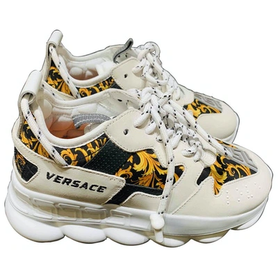 Pre-owned Versace Chain Reaction White Leather Trainers