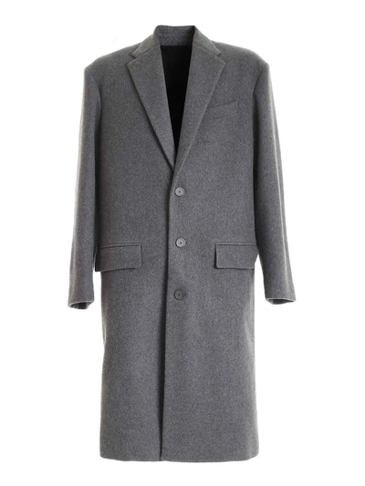 Shop Balenciaga Oversize Fit Wool Coat In Melange Grey In Black