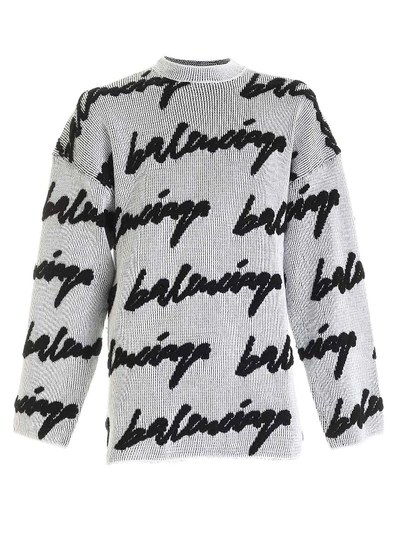 Shop Balenciaga Scribble Print Pullover In White And Black