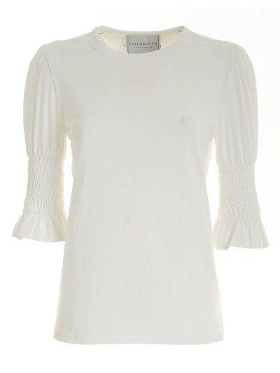 Shop Philosophy Di Lorenzo Serafini Smock Stitch On The Sleeves T-shirt In White
