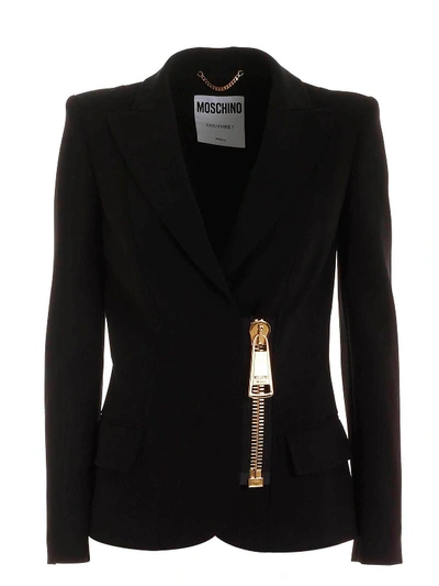 Shop Moschino Black Jacket Featuring Macro Zip