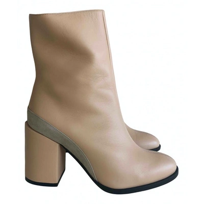 Pre-owned Dear Frances Leather Ankle Boots In Beige