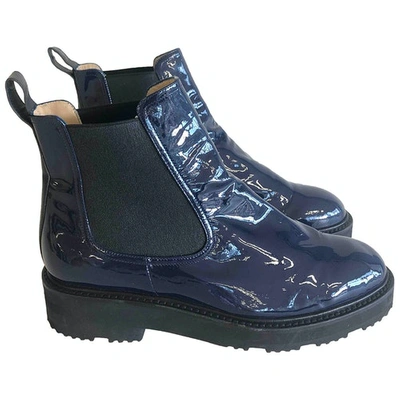 Pre-owned Dear Frances Patent Leather Ankle Boots In Navy