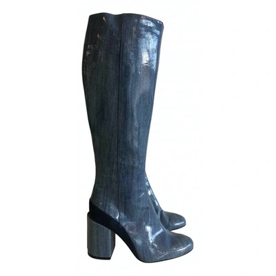 Pre-owned Dear Frances Patent Leather Boots In Blue