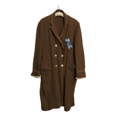 Pre-owned The Gigi Linen Peacoat In Brown