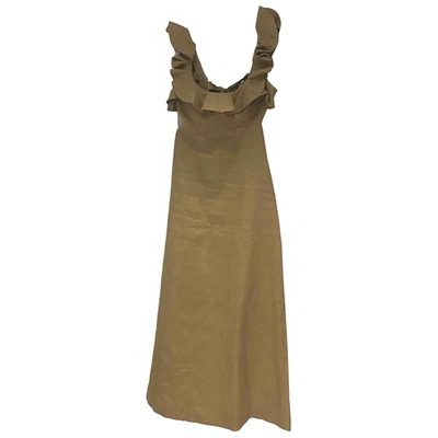 Pre-owned Zimmermann Linen Maxi Dress In Khaki