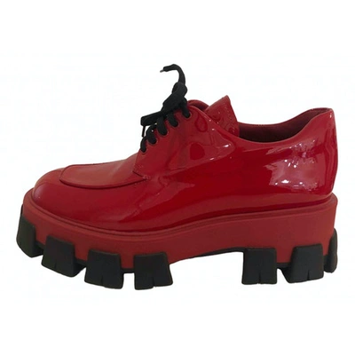 Pre-owned Prada Monolith  Red Patent Leather Lace Ups
