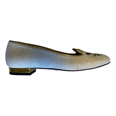 Pre-owned Olympia Le-tan Tweed Ballet Flats In White