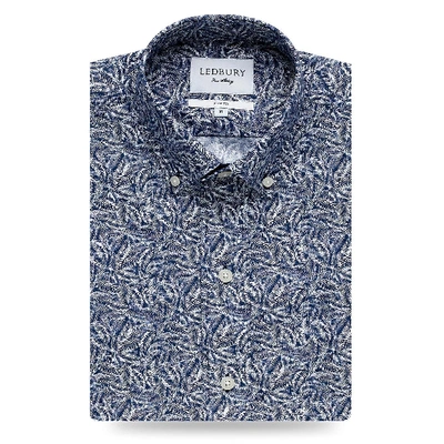 Shop Ledbury Men's Blue Garnaby Palm Print Dress Shirt Slim/tailored Cotton