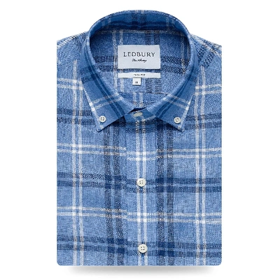 Shop Ledbury Men's Blue Wilbanks Plaid Casual Shirt Classic Cotton/linen