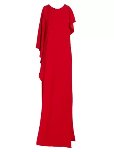 Shop St John Draped Stretch Cady Gown In Red Orange