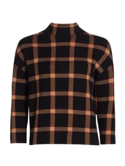 Shop Akris Punto Milano Wool Knit Mockneck Check Sweater In Black Multi