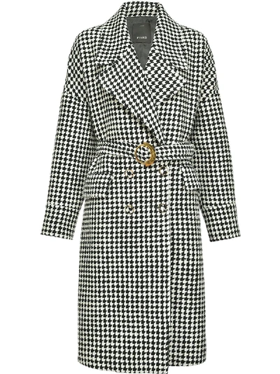 Shop Pinko Houndstooth Belted Coat In Black