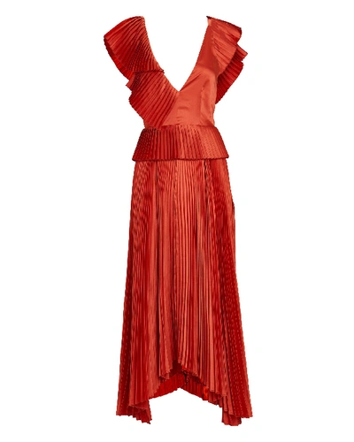 Shop Amur Liliana Pleated Flutter Midi Dress In Red