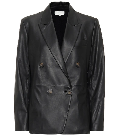 Shop Vince Double-breasted Leather Blazer In Black