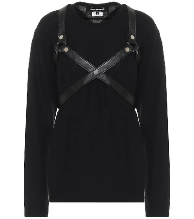 Shop Junya Watanabe Faux Leather-trimmed Sweater In Black