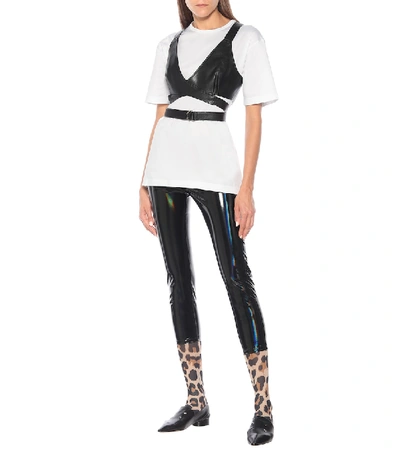 Shop Junya Watanabe Faux Leather And Cotton T-shirt In Black