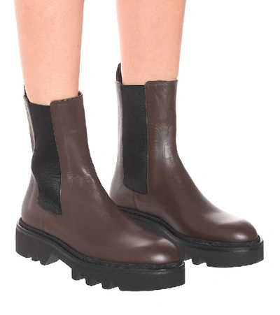 Leather Platform Chelsea Boots In Brown