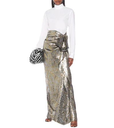 Shop Dries Van Noten Silk-blend Brocade Maxi Skirt In Silver