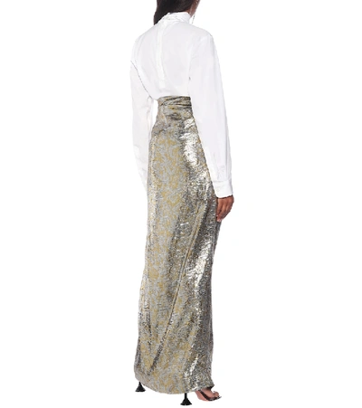 Shop Dries Van Noten Silk-blend Brocade Maxi Skirt In Silver
