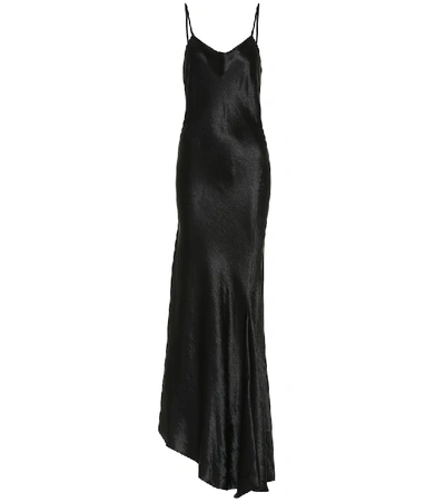 Shop Ann Demeulemeester Asymmetric Satin Slip Dress In Black