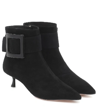 Shop Roger Vivier Pointy Suede Ankle Boots In Black