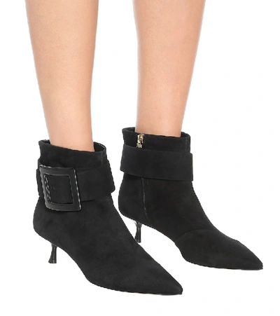 Shop Roger Vivier Pointy Suede Ankle Boots In Black