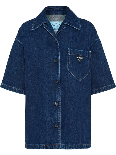 Shop Prada Indigo Denim Blouson Jacket In Blue