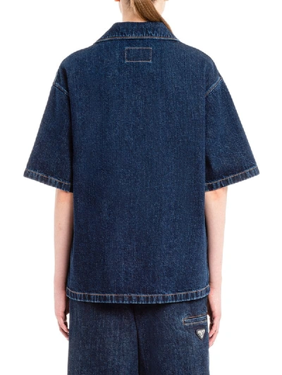Shop Prada Indigo Denim Blouson Jacket In Blue