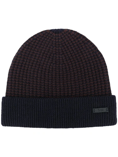 Shop Hugo Boss Rib Knit Beanie In Blue