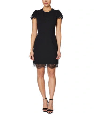 Shop Betsey Johnson Lace-trim Scuba Sheath Dress In Black