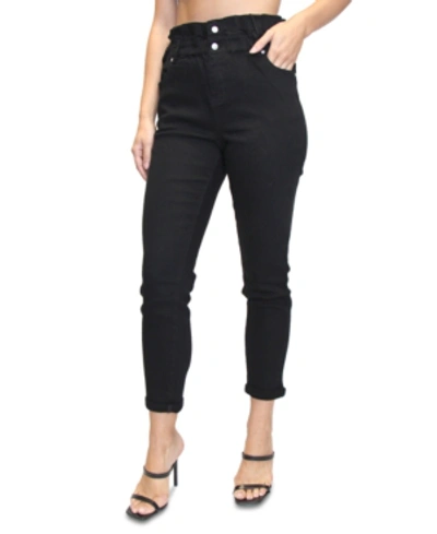 Shop Almost Famous Juniors' Double-roll Paperbag-waist Jeans In Black