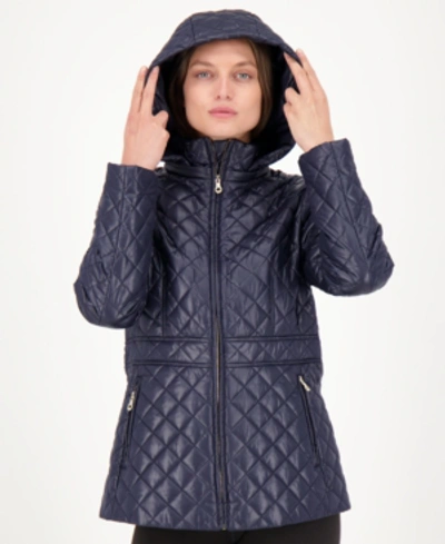 Shop Kate Spade Hooded Quilted Coat, Created For Macy's In Midnight Navy