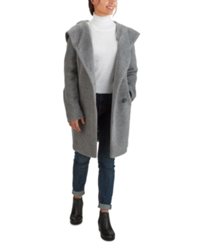 Shop Cole Haan Hooded Teddy Asymmetrical Coat In Medium Grey