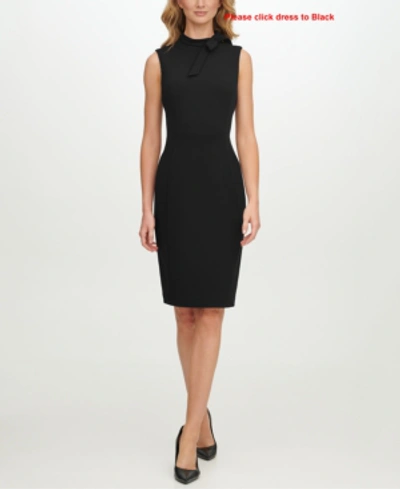 Shop Calvin Klein Scuba-crepe Tie-neck Sheath Dress In Black