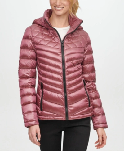 Shop Calvin Klein Shine Hooded Packable Down Puffer Coat, Created For Macy's In Pearlized Raspberry Wine