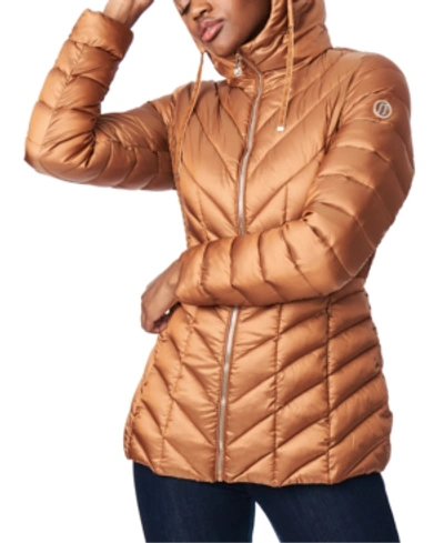 Shop Bernardo Hooded Quilted Packable Puffer Coat In Sunset Glow