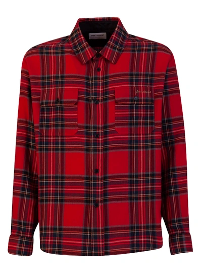 Shop Saint Laurent Tartan Shirt In Rosso